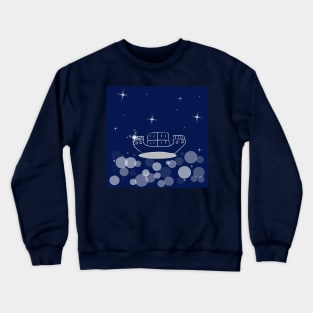 Sea, cruise, ship, journey, vacation with dark blue color background. Crewneck Sweatshirt